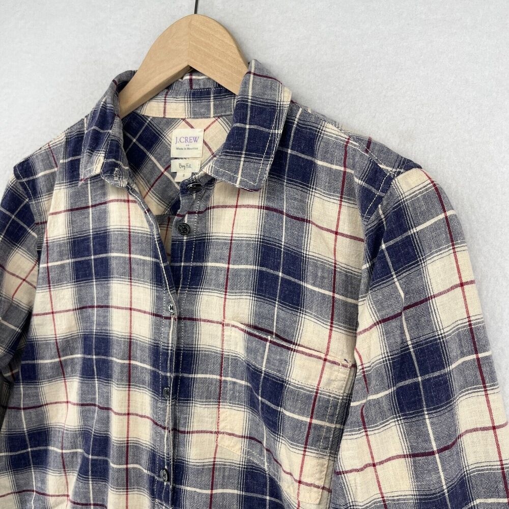 J.CREW Top Womens S Boy Fit Plaid Popover Long Sleeve Western Woven Cotton Blue